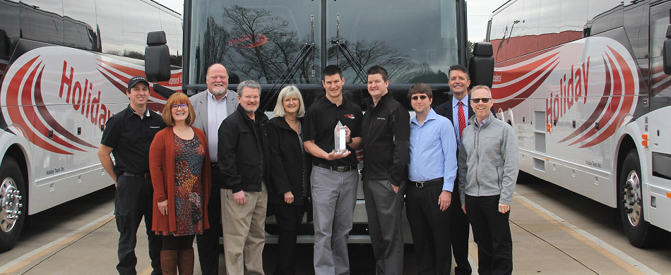 Holiday Tours, based in Randleman, NC, recently celebrated receiving their 100th Prevost motorcoach with the delivery of (5) new Prevost H3-45's. Holiday purchased their first Prevost coach in 1982 and the first H3-45 in 1991. Today the company has a fleet of 79 coaches, the vast majority of which are Prevost, serving more than 50,000 passengers annually.